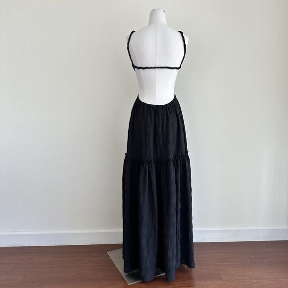 MABLE Maxi Dress Womens Small Black Cut Out Tiered Open Back Boho Strappy Brunch - Picture 5 of 6